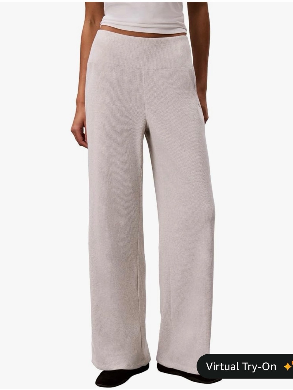 Women's Wide-Leg Knit Pants in Light Beige